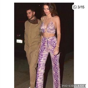 Whimsymaxxing Kiki Pink & Purple Zebra Print Faux Suede Wide Leg Pant Size S